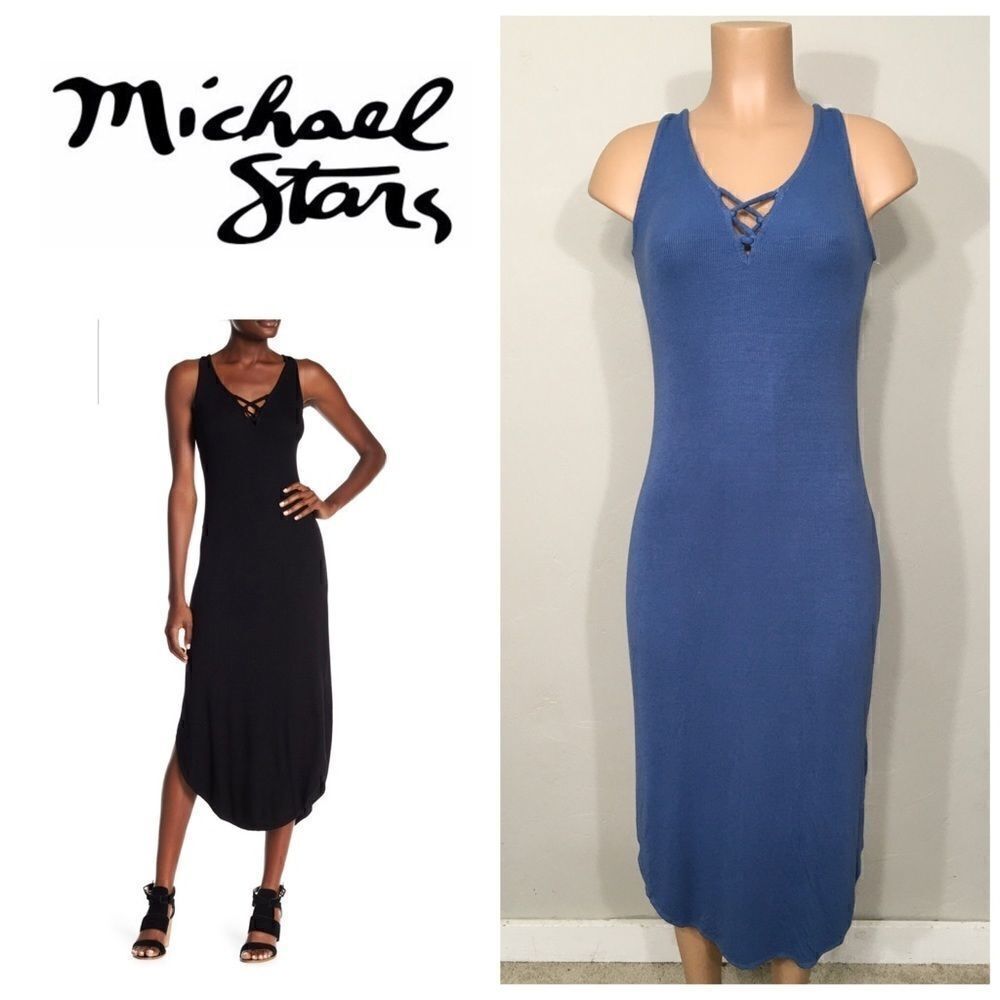 MICHAEL STARS lace up ribbed knit midi dress. NWOT